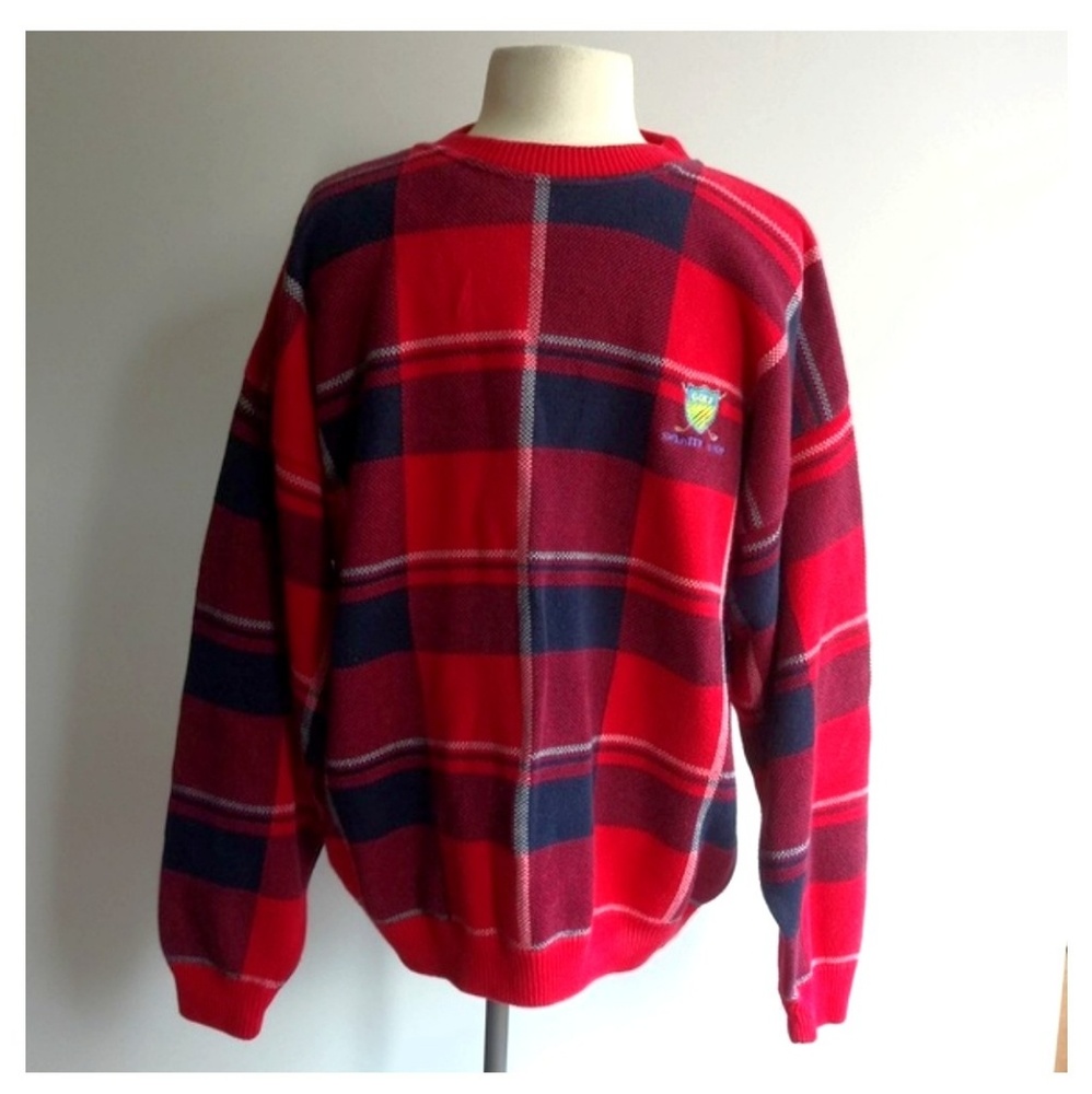 The Sweater Shop Men's Size L Red Plaid Sweater